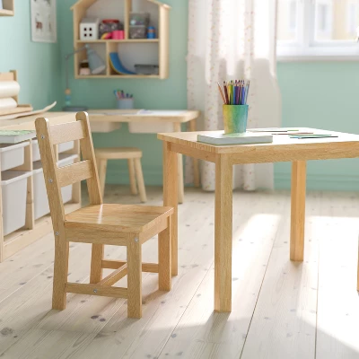 Emma And Oliver Kids 3 Piece Solid Hardwood Table And Chair Set For Playroom, Kitchen - Image 6