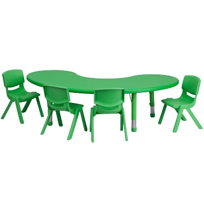 Flash Furniture 35"W X 65"L Half-Moon Plastic Height Adjustable Activity Table Set With 4 Chairs - Image 3