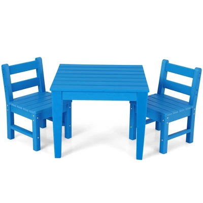 Costway 3PCS Kids Table & 2 Chairs Set Outdoor Heavy-Duty All-Weather Activity Table Set - Image 10