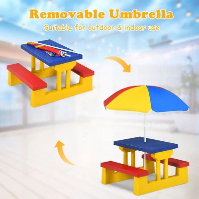 Costway Kids Picnic Table Set W/Removable Umbrella Indoor Outdoor Garden Patio - Image 6