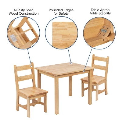 Emma And Oliver Kids 3 Piece Solid Hardwood Table And Chair Set For Playroom, Kitchen - Image 10