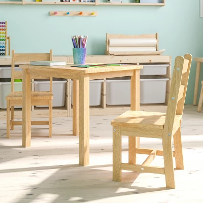 Emma And Oliver Kids 3 Piece Solid Hardwood Table And Chair Set For Playroom, Kitchen - Image 7
