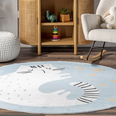 NuLOOM Adalynn Sleepy Cat Kids Machine Washable Area Rug - Image 8