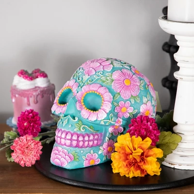 Northlight 7.75" Blue And Pink Day Of The Dead Skull Coin Bank - Image 7