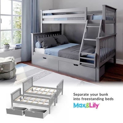 Max & Lily Twin Over Full Bunk Bed With Under Bed Storage Drawers - Image 4