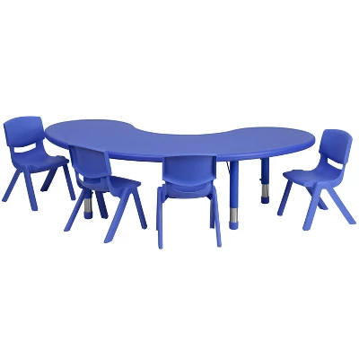Flash Furniture 35"W X 65"L Half-Moon Plastic Height Adjustable Activity Table Set With 4 Chairs - Image 4