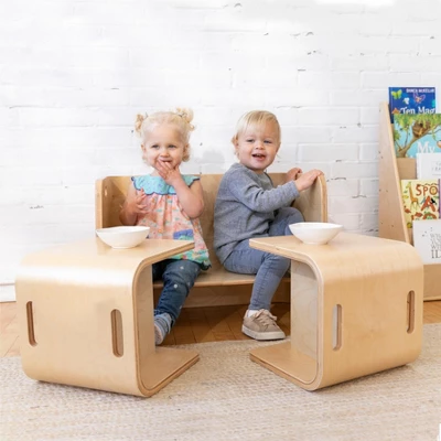 ECR4Kids Premium Bentwood Multipurpose Table And Chair Set, Kids Furniture, Natural, 3-Piece - Image 4