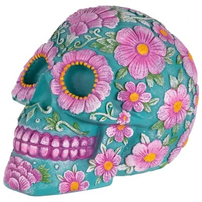 Northlight 7.75" Blue And Pink Day Of The Dead Skull Coin Bank - Image 2