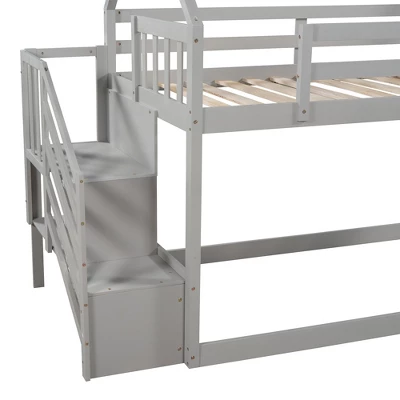 Twin Over Twin Bunk Bed In House Shape With Slide And Storage Staircase-ModernLuxe - Image 8