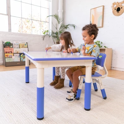 ECR4Kids Rectangle Dry-Erase Activity Table With 2 Adjustable Chairs, 3-Piece - Image 4