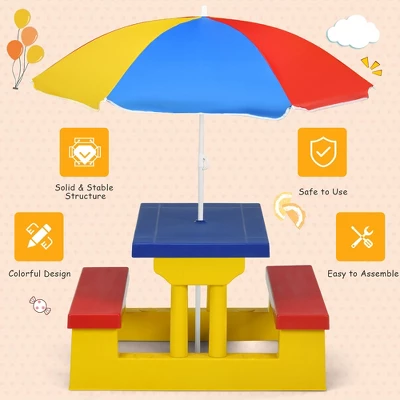 Costway Kids Picnic Table Set W/Removable Umbrella Indoor Outdoor Garden Patio - Image 5