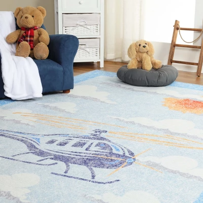 World Traveler Playful Helicopter Kids Playroom Indoor Area Rug By Blue Nile Mills - Image 9