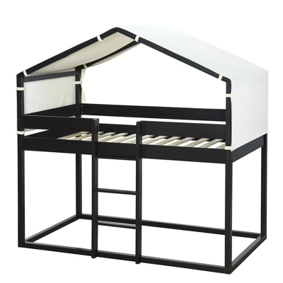 Wood Twin Over Twin Bunk Bed With Tent-ModernLuxe - Image 3