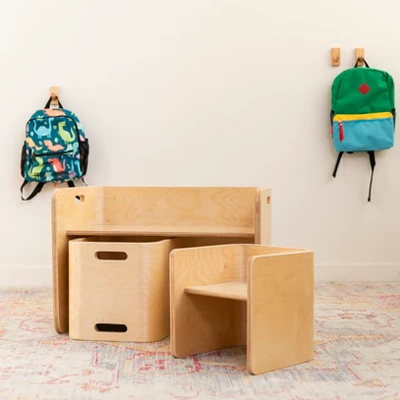 ECR4Kids Premium Bentwood Multipurpose Table And Chair Set, Kids Furniture, Natural, 3-Piece - Image 5