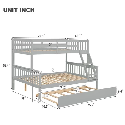 Twin Over Full Bunk Bed With Trundle Bed, Ladder And Safety Rails-ModernLuxe - Image 3