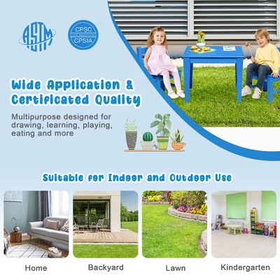 Costway 3PCS Kids Table & 2 Chairs Set Outdoor Heavy-Duty All-Weather Activity Table Set - Image 6