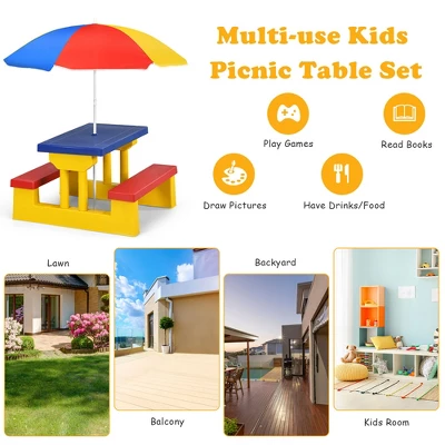 Costway Kids Picnic Table Set W/Removable Umbrella Indoor Outdoor Garden Patio - Image 3