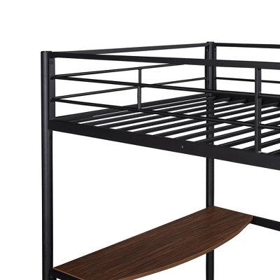 Twin Size Metal Loft Bed With Desk, Ladder And Railing - ModernLuxe - Image 9