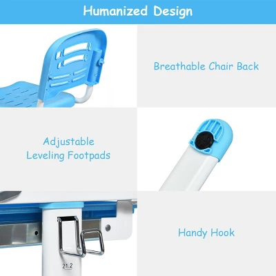 Costway Height Adjustable Kids Desk Chair Set Study Drawing W/Lamp & Bookstand - Image 9
