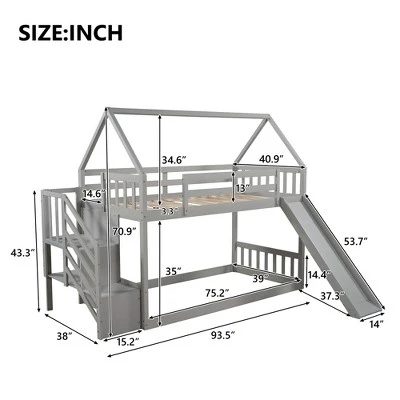 Twin Over Twin Bunk Bed In House Shape With Slide And Storage Staircase-ModernLuxe - Image 2