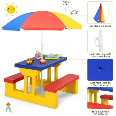 Costway Kids Picnic Table Set W/Removable Umbrella Indoor Outdoor Garden Patio - Image 4