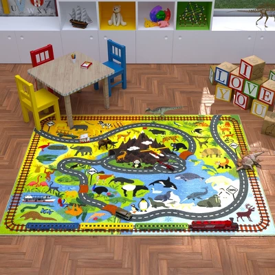 KC CUBS Boy & Girl Kids Animal Safari Car Vehicle Traffic Road Educational Learning & Game Play Nursery Bedroom Classroom Rug Carpet - Image 2