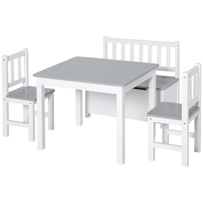 Qaba 4-Piece Kids Table Set With 2 Wooden Chairs, 1 Storage Bench, And Interesting Modern Design - Image 6