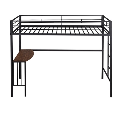 Twin Size Metal Loft Bed With Desk, Ladder And Railing - ModernLuxe - Image 4