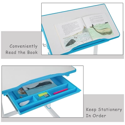 Costway Height Adjustable Children's Desk Chair Set Multifunctional Study Drawing - Image 7