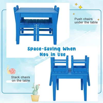 Costway 3PCS Kids Table & 2 Chairs Set Outdoor Heavy-Duty All-Weather Activity Table Set - Image 7