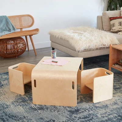 ECR4Kids Bentwood Multipurpose Table And Chair Set, Kids Furniture, Natural, 3-Piece - Image 8