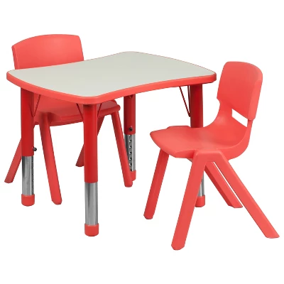 Emma And Oliver 21.875"W X 26.625"L Rectangular Plastic Height Adjustable Activity Table Set With 2 Chairs - Image 11