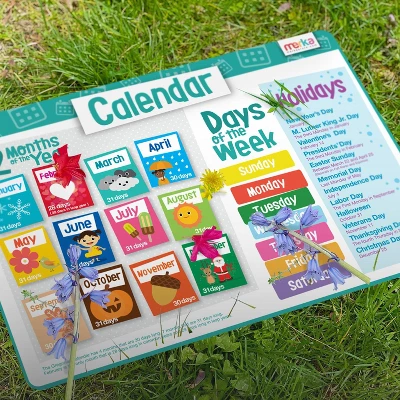Merka Kids Educational Placemats For Kids Placemats Wipeable Set Of 4 Wipeable Silicone Mats Time Money Calendar & Season