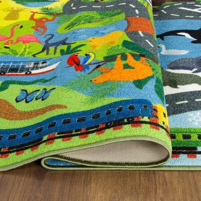 KC CUBS Boy & Girl Kids Animal Safari Car Vehicle Traffic Road Educational Learning & Game Play Nursery Bedroom Classroom Rug Carpet - Image 5