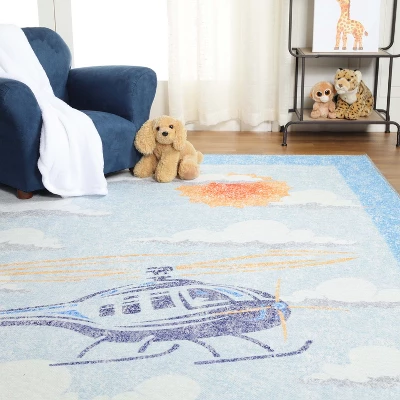 World Traveler Playful Helicopter Kids Playroom Indoor Area Rug By Blue Nile Mills - Image 8