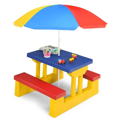 Costway Kids Picnic Table Set W/Removable Umbrella Indoor Outdoor Garden Patio - Image 8