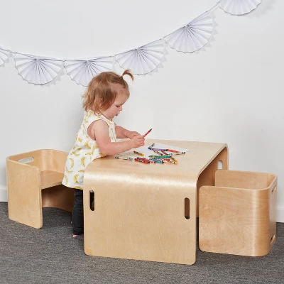 ECR4Kids Bentwood Multipurpose Table And Chair Set, Kids Furniture, Natural, 3-Piece - Image 10