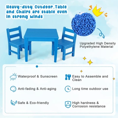 Costway 3PCS Kids Table & 2 Chairs Set Outdoor Heavy-Duty All-Weather Activity Table Set - Image 9
