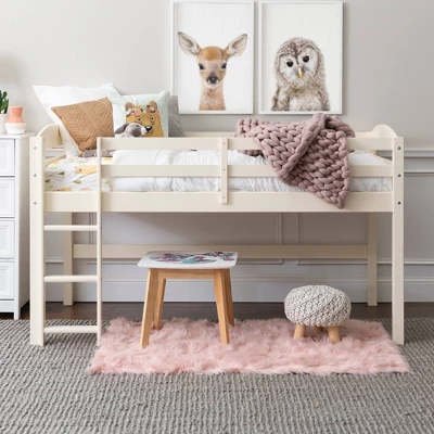 Twin Solid Pine Wood Low Loft Bed White - Saracina Home