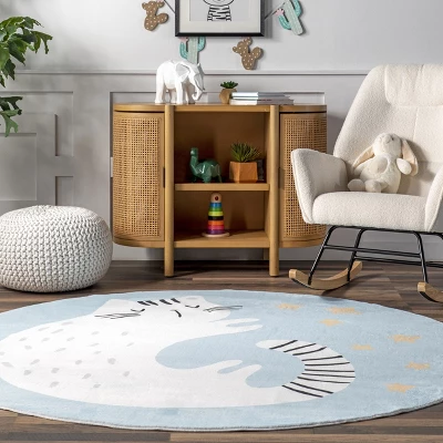 NuLOOM Adalynn Sleepy Cat Kids Machine Washable Area Rug - Image 7