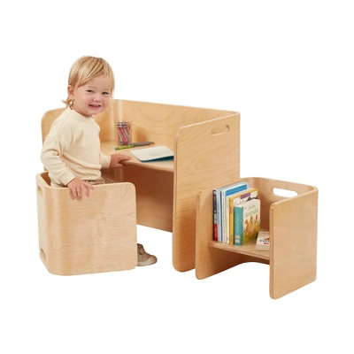 ECR4Kids Bentwood Multipurpose Table And Chair Set, Kids Furniture, Natural, 3-Piece - Image 2