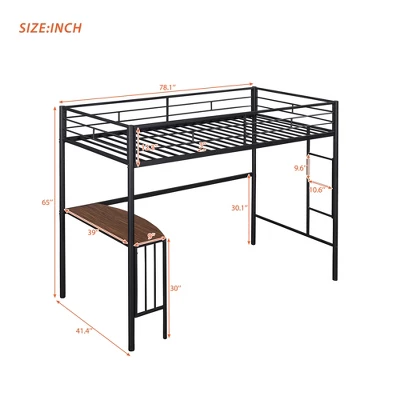 Twin Size Metal Loft Bed With Desk, Ladder And Railing - ModernLuxe - Image 2