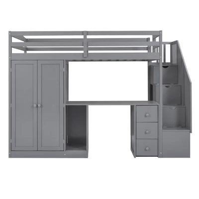Twin Size Loft Bed With Wardrobe, Staircase, Desk And Storage Drawers - ModernLuxe - Image 5