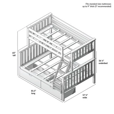 Max & Lily Twin Over Full Bunk Bed With Under Bed Storage Drawers - Image 5