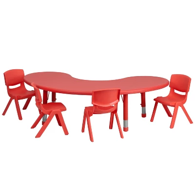 Flash Furniture 35"W X 65"L Half-Moon Plastic Height Adjustable Activity Table Set With 4 Chairs - Image 5