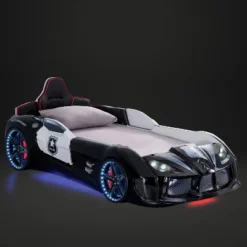 Twin Tarryton Police Cruiser Bed With Led Lights And Sound Black/White - MiBasics
