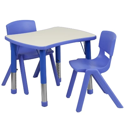 Emma And Oliver 21.875"W X 26.625"L Rectangular Plastic Height Adjustable Activity Table Set With 2 Chairs - Image 10