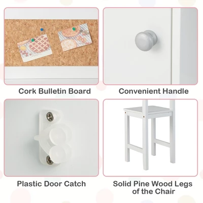 Costway Kids Desk And Chair Set Study Writing Workstation With Bookshelf & Bulletin Board - Image 8